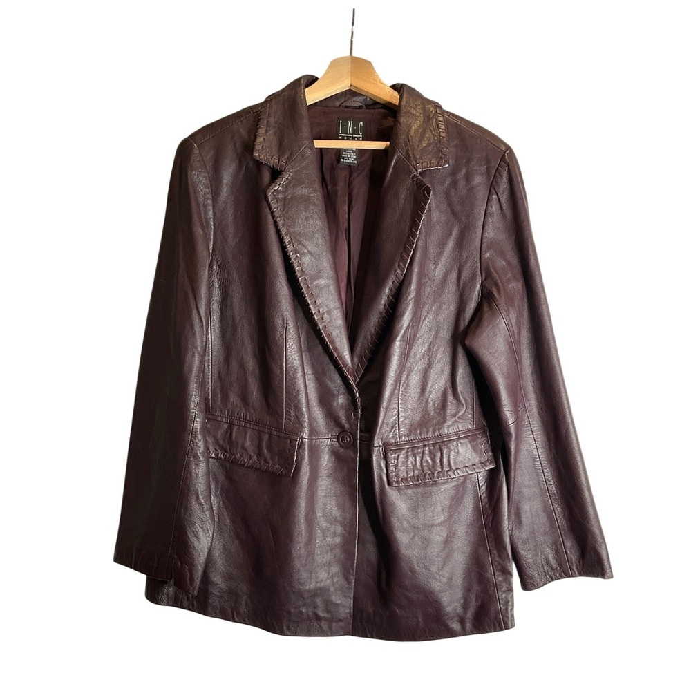 Vintage INC Leather Jacket Oxblood Burgundy Whipstiched Boho Y2K 90s Western 14W